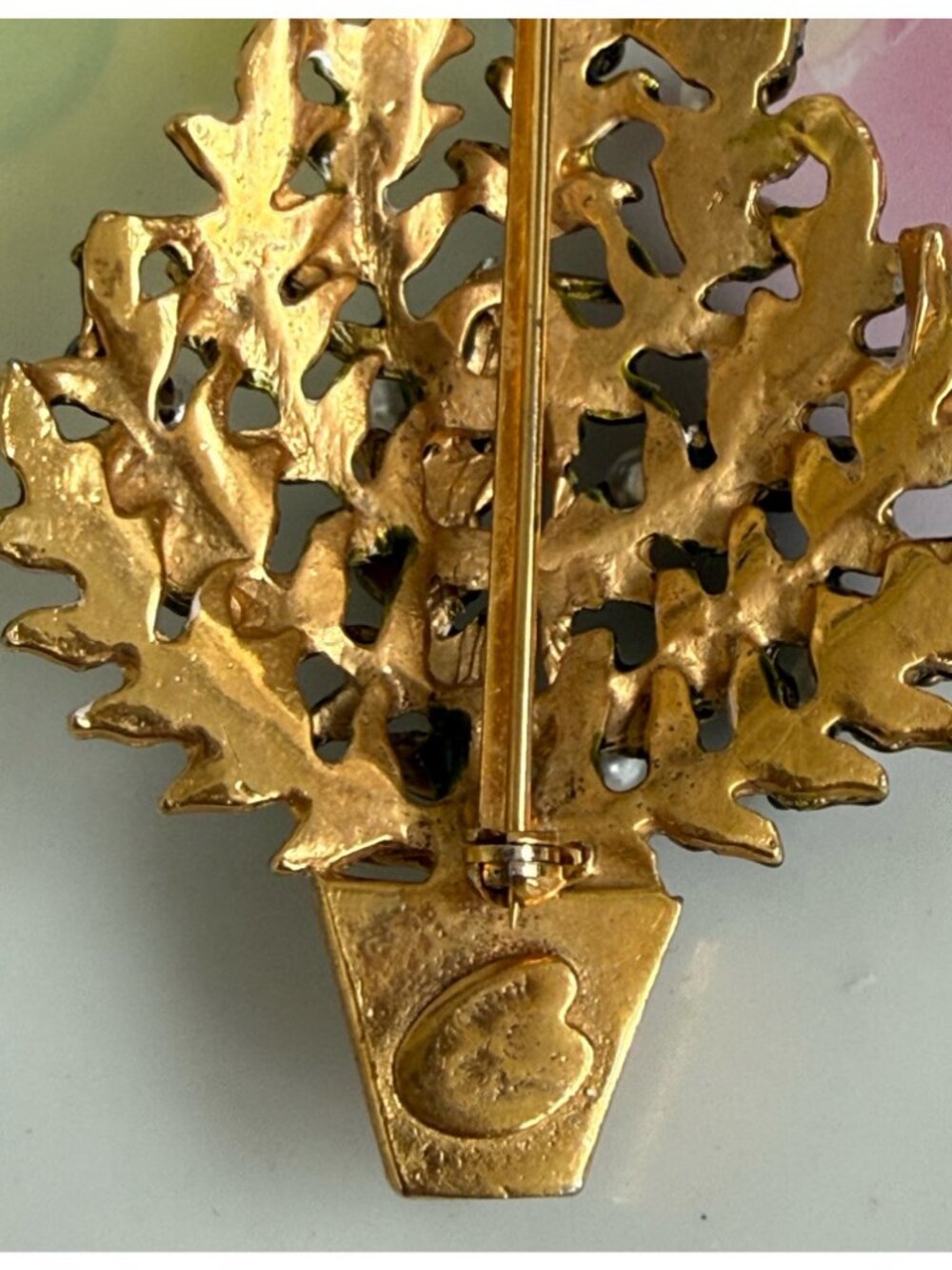 Vintage 60s Original by Robert Christmas Tree Brooch Enamel Rhinestones Pearls - Picture 4 of 6
